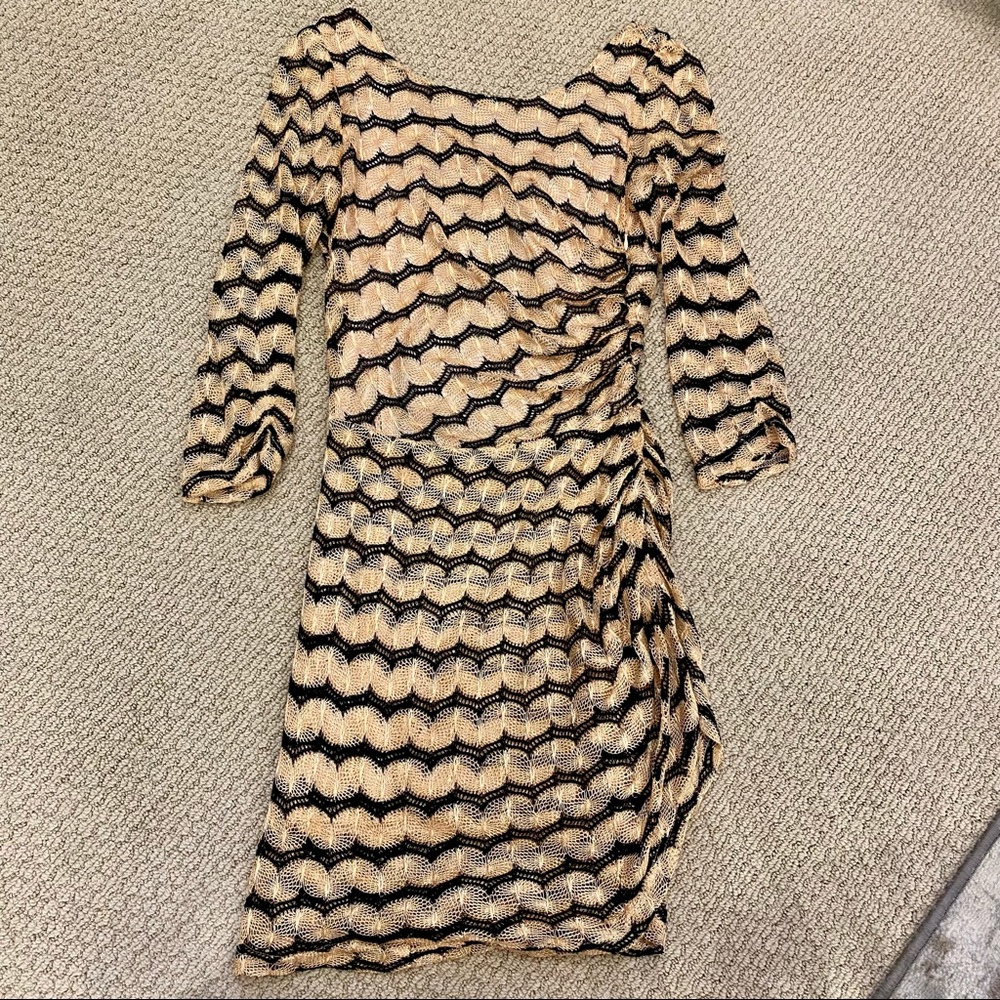Light Peach & Black Party Dress with Keyhole Back